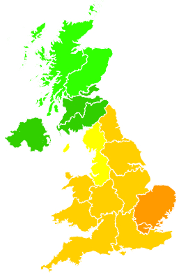 Click on a region for air pollution levels for 18/08/2005