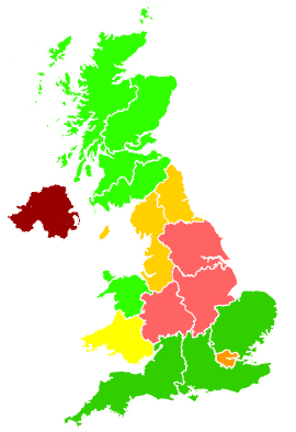 Click on a region for air pollution levels for 18/09/1992