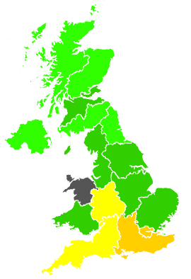 Click on a region for air pollution levels for 18/09/1997