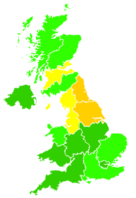 Click on a region for air pollution levels for 18/11/1993