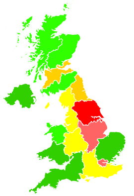 Click on a region for air pollution levels for 18/11/1998