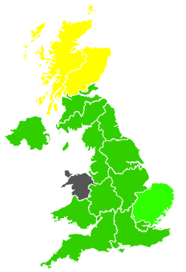 Click on a region for air pollution levels for 18/11/2000