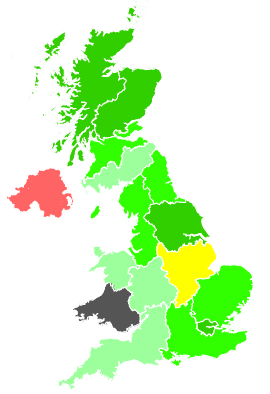 Click on a region for air pollution levels for 18/12/1990