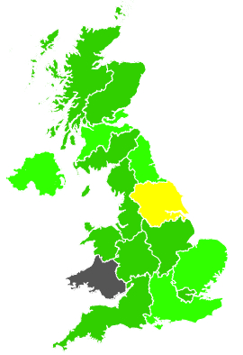 Click on a region for air pollution levels for 19/02/1991