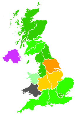 Click on a region for air pollution levels for 19/02/1992