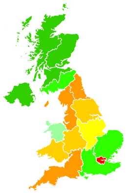 Click on a region for air pollution levels for 19/02/1994
