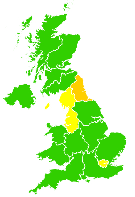 Click on a region for air pollution levels for 19/02/1998