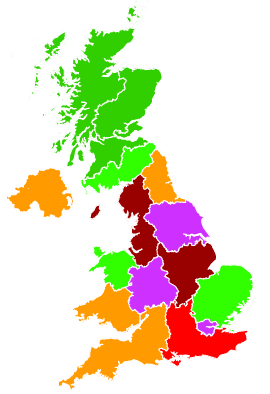 Click on a region for air pollution levels for 19/03/1996