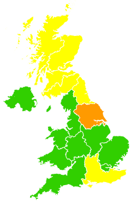 Click on a region for air pollution levels for 19/04/1998