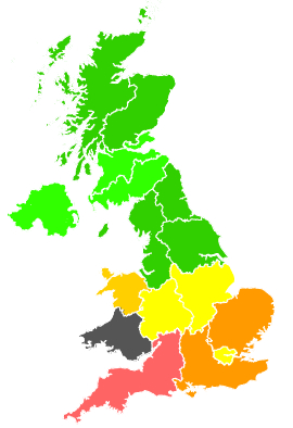 Click on a region for air pollution levels for 19/05/1989