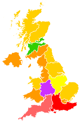 Click on a region for air pollution levels for 19/05/1992