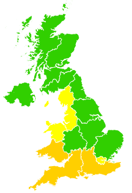 Click on a region for air pollution levels for 19/06/1996