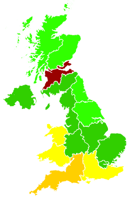 Click on a region for air pollution levels for 19/06/1998