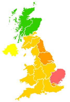 Click on a region for air pollution levels for 19/06/2000
