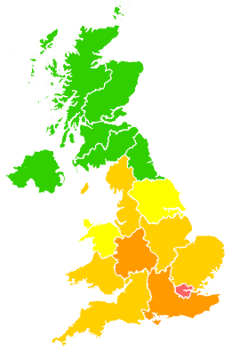 Click on a region for air pollution levels for 19/06/2025