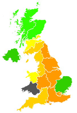 Click on a region for air pollution levels for 19/07/1989