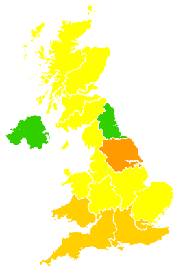 Click on a region for air pollution levels for 19/07/1994