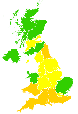 Click on a region for air pollution levels for 19/07/1997