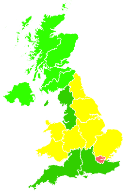 Click on a region for air pollution levels for 19/08/1992