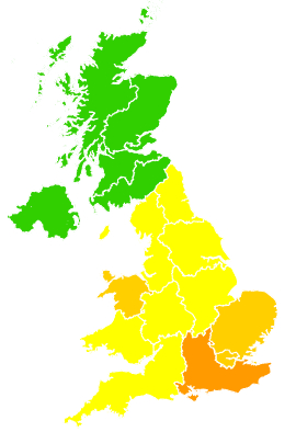 Click on a region for air pollution levels for 19/08/1993