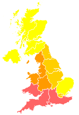 Click on a region for air pollution levels for 19/08/1995