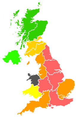 Click on a region for air pollution levels for 19/08/1996
