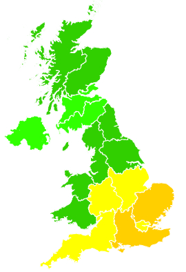Click on a region for air pollution levels for 19/08/1998
