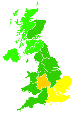 Click on a region for air pollution levels for 19/08/2005