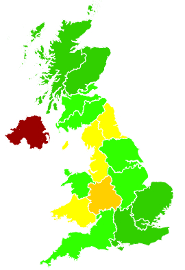 Click on a region for air pollution levels for 19/09/1992