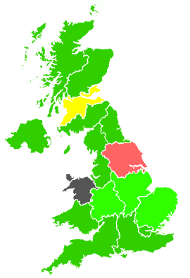 Click on a region for air pollution levels for 19/09/1998