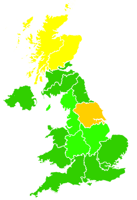 Click on a region for air pollution levels for 19/09/1999