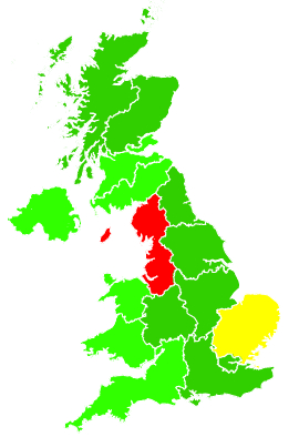 Click on a region for air pollution levels for 19/09/2000