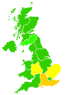 Click on a region for air pollution levels for 19/09/2009