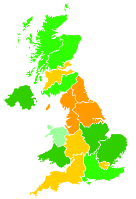 Click on a region for air pollution levels for 19/11/1993