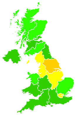 Click on a region for air pollution levels for 19/11/1998