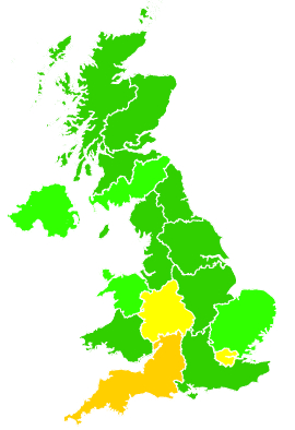 Click on a region for air pollution levels for 19/12/1995