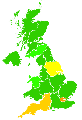 Click on a region for air pollution levels for 19/12/2003