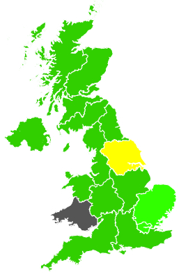 Click on a region for air pollution levels for 20/01/1993