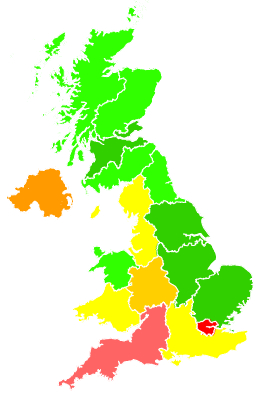 Click on a region for air pollution levels for 20/01/2001