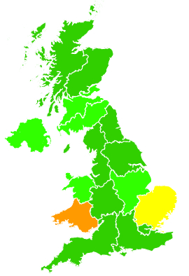 Click on a region for air pollution levels for 20/01/2017