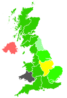 Click on a region for air pollution levels for 20/02/1991