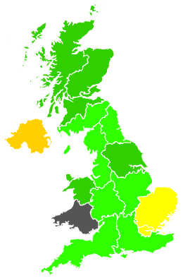 Click on a region for air pollution levels for 20/02/1992