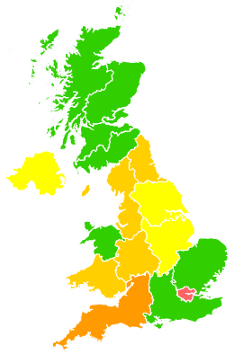 Click on a region for air pollution levels for 20/02/1994