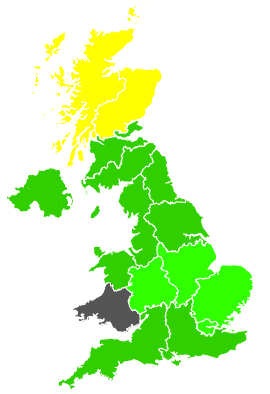 Click on a region for air pollution levels for 20/03/1992