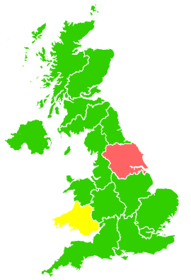 Click on a region for air pollution levels for 20/03/1993
