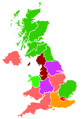 Click on a region for air pollution levels for 20/03/1996