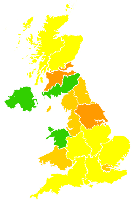 Click on a region for air pollution levels for 20/03/2003