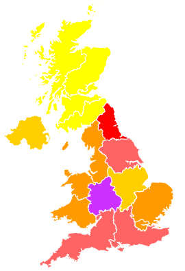 Click on a region for air pollution levels for 20/05/1992