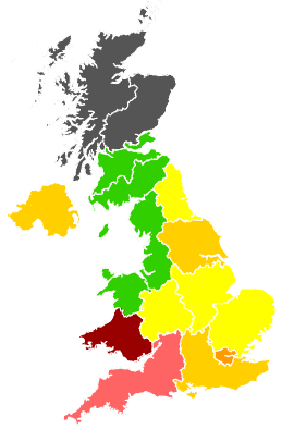 Click on a region for air pollution levels for 20/05/1998