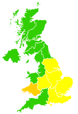 Click on a region for air pollution levels for 20/05/2007